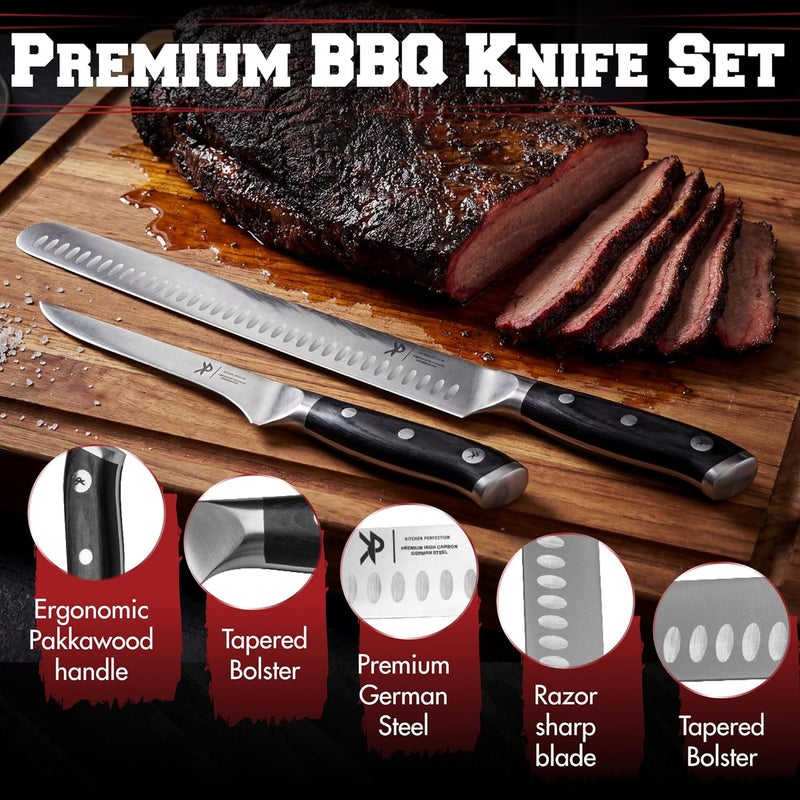 Kitchen perfection BBQ Carving Set for Meat -12” Brisket Slicing Knife +6” Boning Knife with Sheaths - Razor Sharp, Premium German Steel, Full Tang Ergonomic Handles- Perfect Grilling Gifts for Men - Image 3
